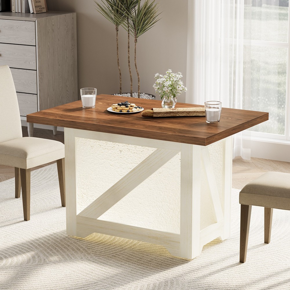 47 Inch Farmhouse Dining Table for 4, Rectangular, Translucent Acrylic X-Base,