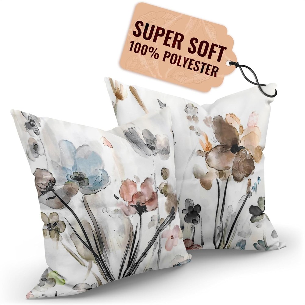 Floral Throw Pillow Covers Set 16x16 2pcs