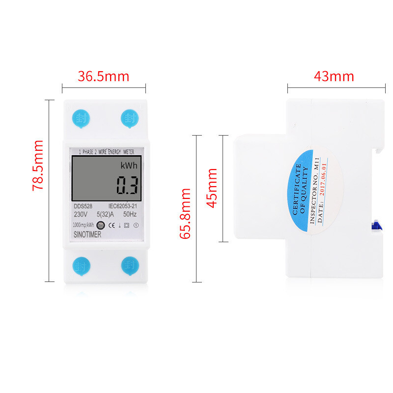DDS528 Watt Hour Meter DIN Guide LCD Digital Display Power Consumption kWh