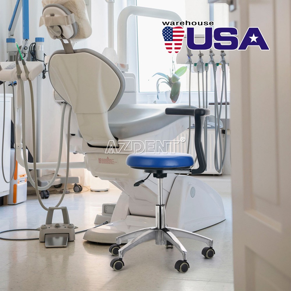 Dental Mobile Assistant Stool & Folding Exam Chair with LED Light PU Leather
