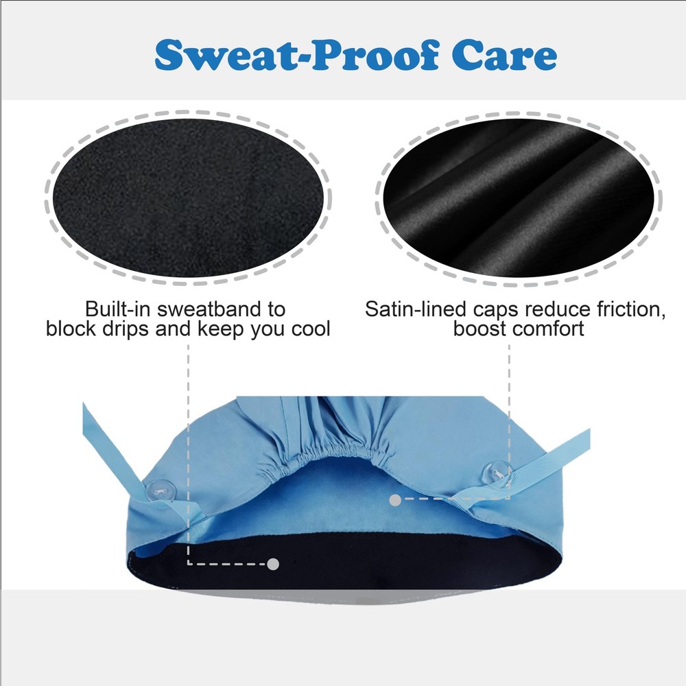 Womens Ponytail Scrub Caps Button Satin Lined Breathable Adjustable Nurse Hat