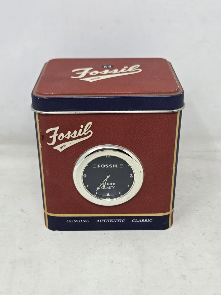 Fossil Knick Knack Passcase Tin Desk Clock Metal