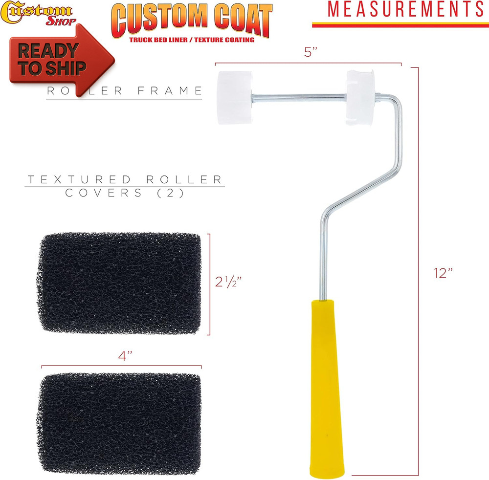 Custom Shop Paint Roller Frame with 2-4" X 1/4" Textured Bed Liner Roller Covers