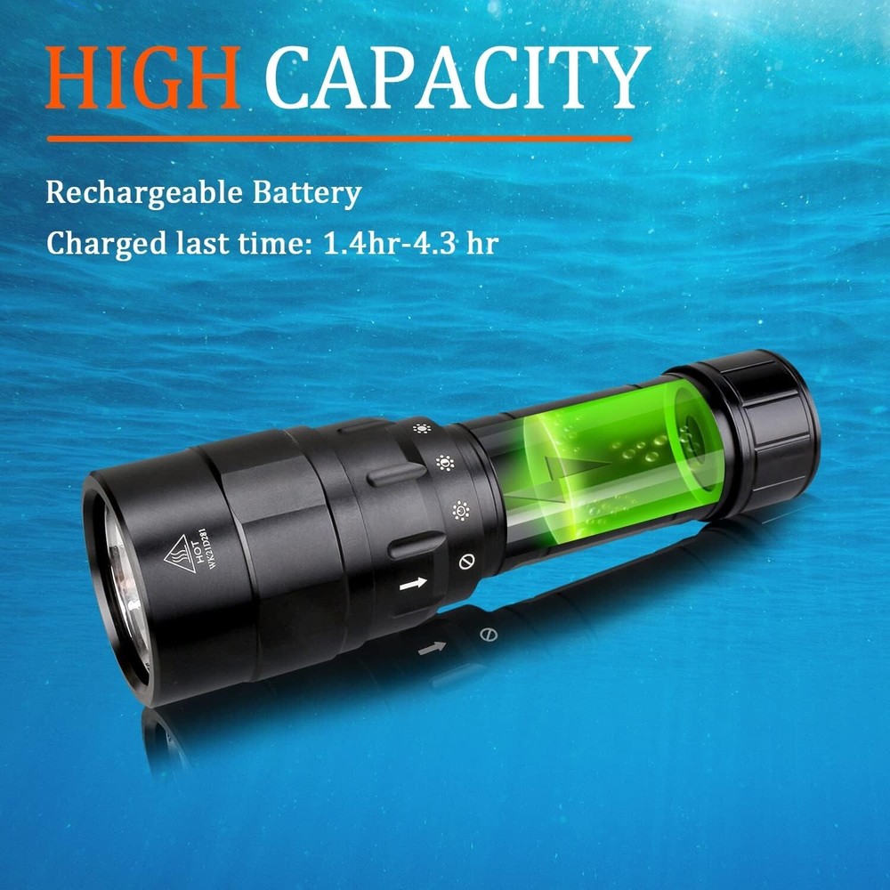 D10 4500 Lumen Underwater Light, 3 Modes Dive Light Scuba Diving Flashlight D...