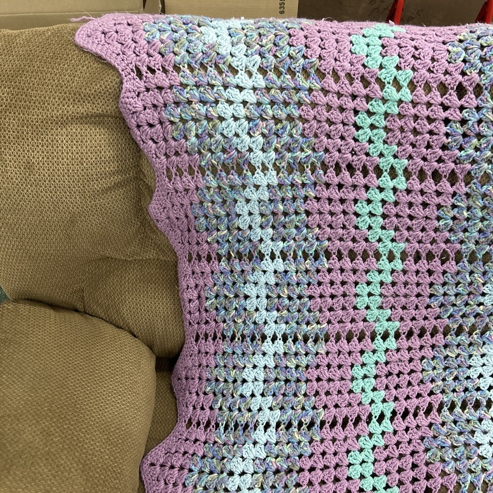 Grannycore Large Crochet Afghan Multi Colored Blanket/Bedspread/Throw 72”X 81”