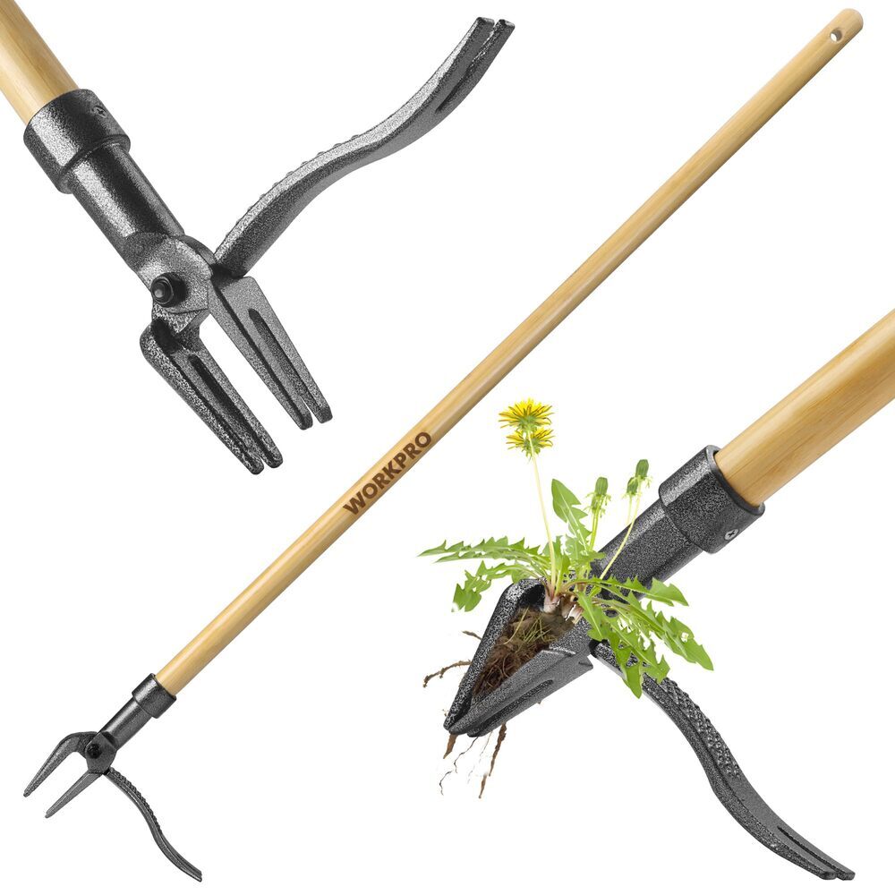 WORKPRO Weed Puller Tool 44" Handle Heavy-Duty 4-Claw Iron Head Stand-Up Weeders