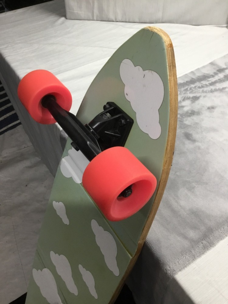 longboard or cruiser skatboard with custom cloud pattern