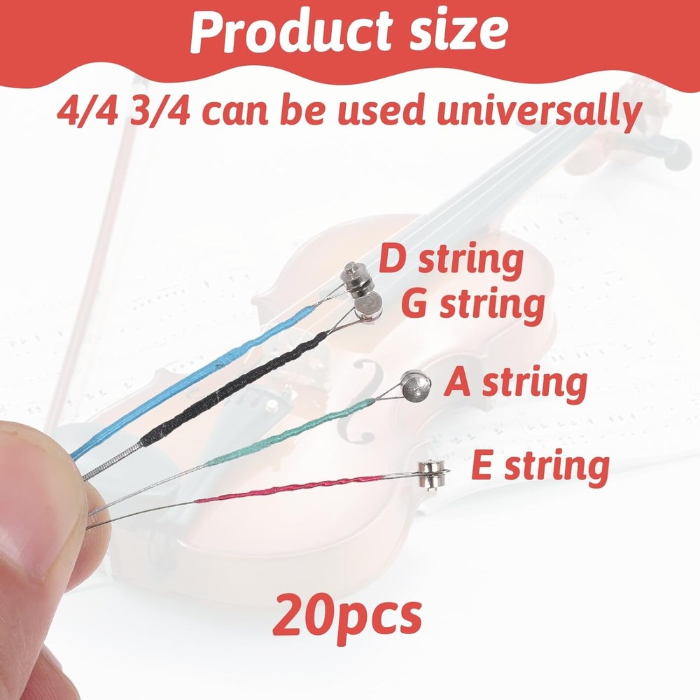 20 Pcs Violin Strings Full Set Violin Strings Universal String for 4/4 3/4 Size
