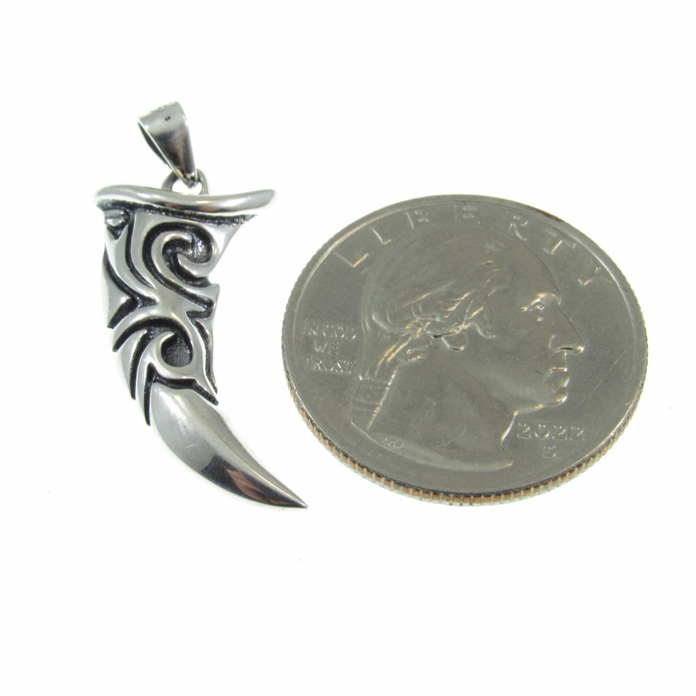 Solid 925 Sterling Silver Tribal Tooth Sabertooth Pendant - Wolf Fang Charm