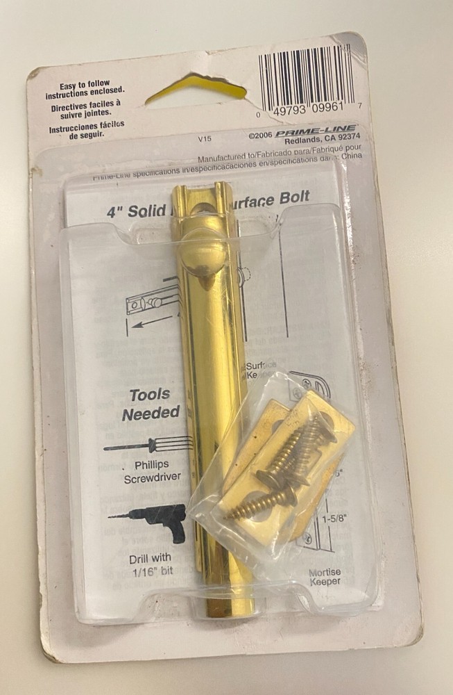 Defender U 9961, Security 4 In. Brass Surface Bolt DEFENDER SECURITY