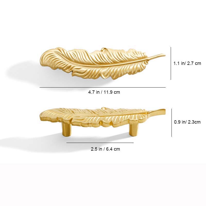 Feather Golden Solid Brass Copper Handle Wardrobe Door Cupboard Pull Handle