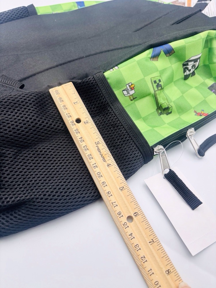 MINECRAFT ( 16"X12"x5" ) Backpack Black & Green Adjustable Straps E2-090