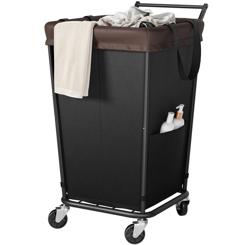 160L Laundry Hamper with Wheels and Handle, 160L, Black-2 Section Handle