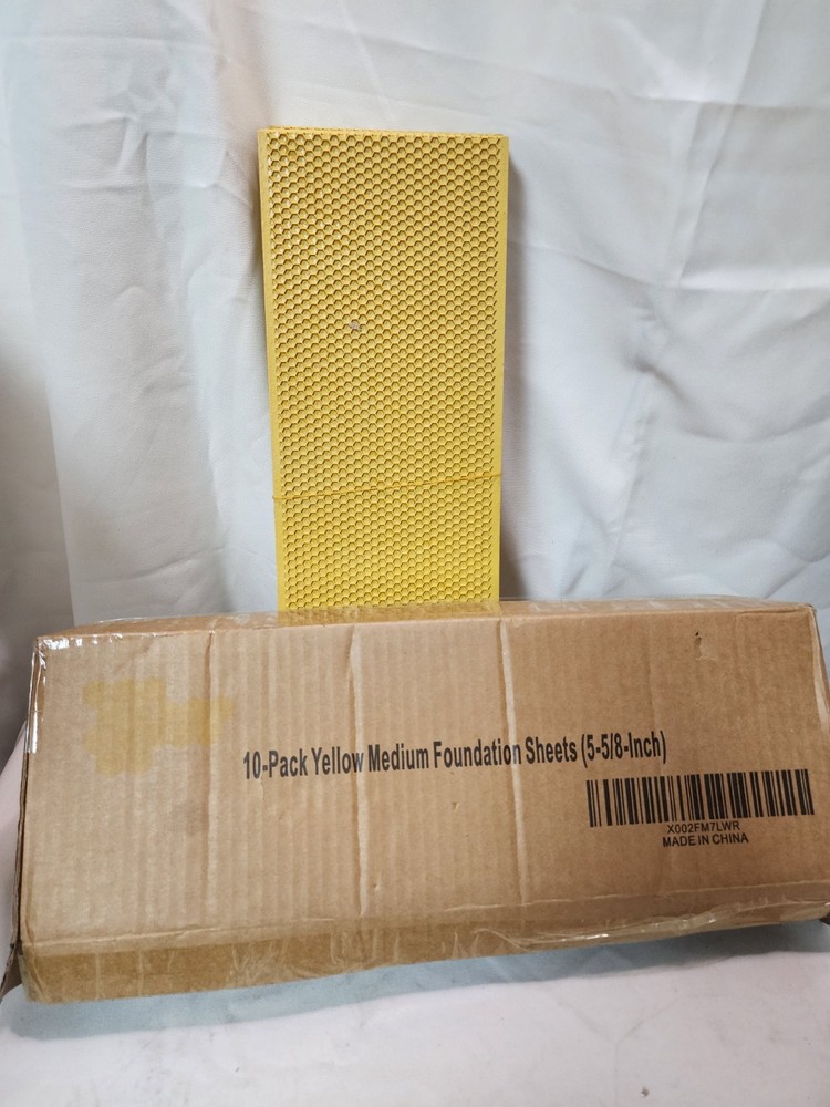 10 Pack Yellow Medium Beehive Frame Beeswax Coated Foundation Sheets 5-5/8 Inch
