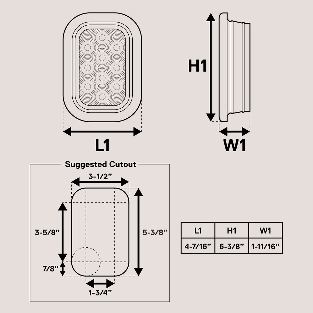 2pc White 5" x 3" Rectangular LED Tail Light DOT 80 Inch Trailer Tow Truck