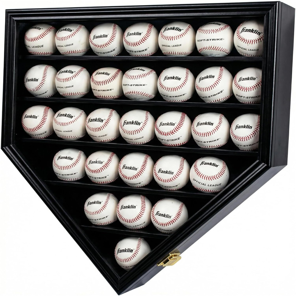 Baseball Display Case Frame Shadow Box Wall Cabinet Holder to Hold 30 Balls, wit