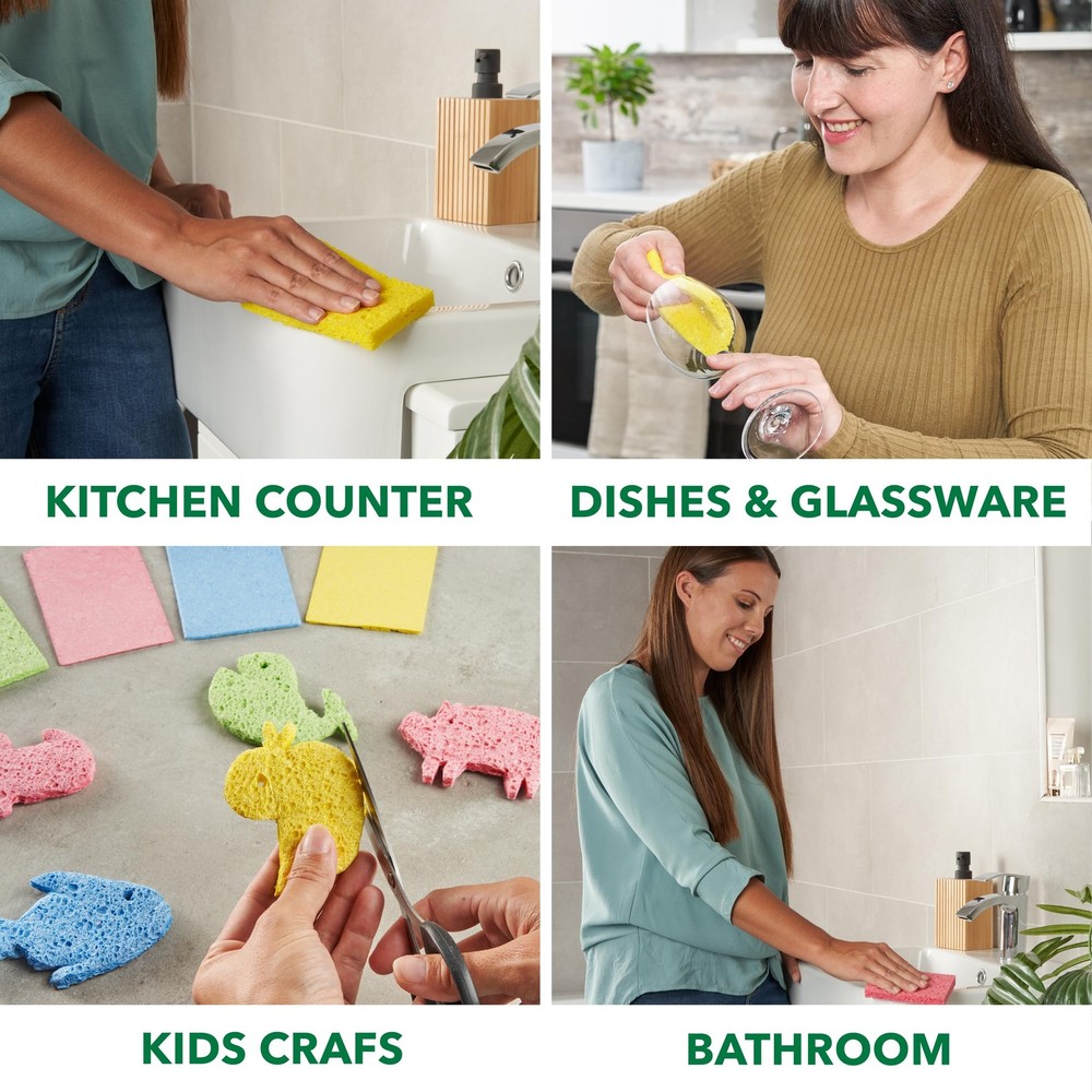 Compressed Non-Scratch Kitchen Sponges - Highly Absorbent for Dishes, Counter...