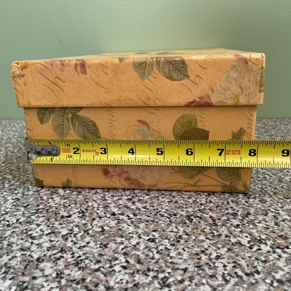 Vintage Cardboard BOX with Metallic Tag Holder Floral Print Rectangular