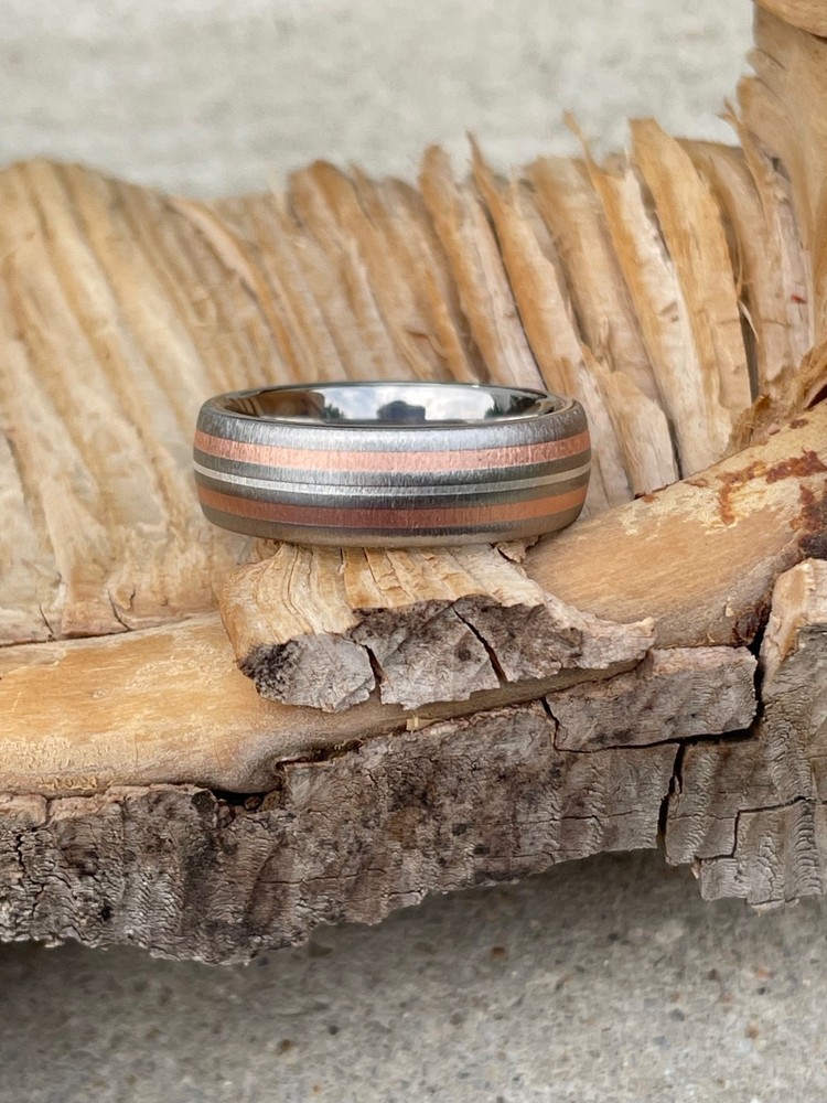 Copper, Silver and Titanium Band, Solid, Made in the USA, Frosted Finish Ring