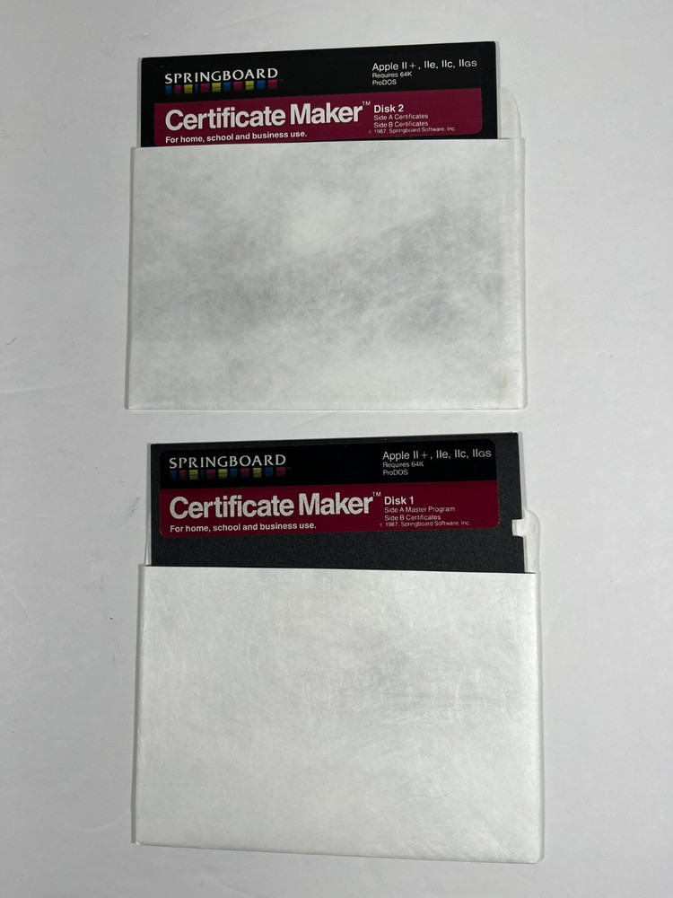 Springboard Certificate Maker/Certificate Library Software for Apple II 5.25"