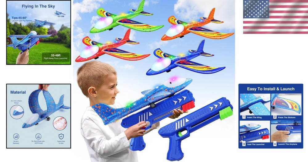 Ultimate 4 Pack Airplane Launchers with LED Features, Encouraging Active Play!
