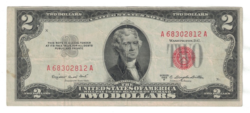 🇺🇸🇺🇸🇺🇸 1953 B $2 TWO DOLLARS RED SEAL FR1511. 🇺🇸🇺🇸🇺🇸
