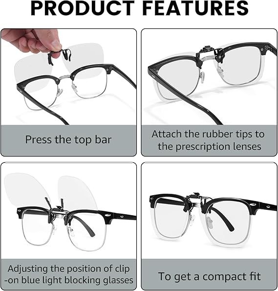 Trysee Clip On Blue Light Blocking Glasses for Eyes Strain/Light Sensitive/Bette