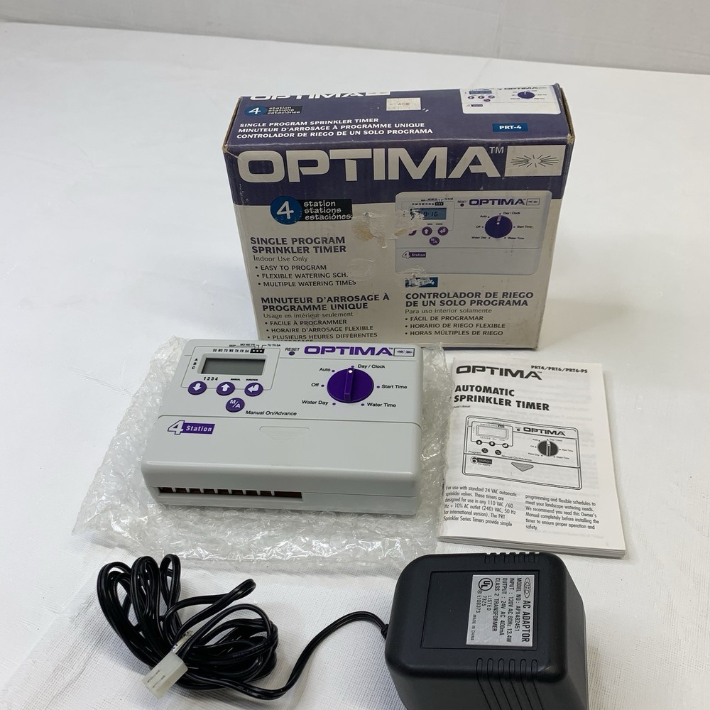 Optima 4 Station Single Program Sprinkler Timer Garden Watering Controller PRT-4