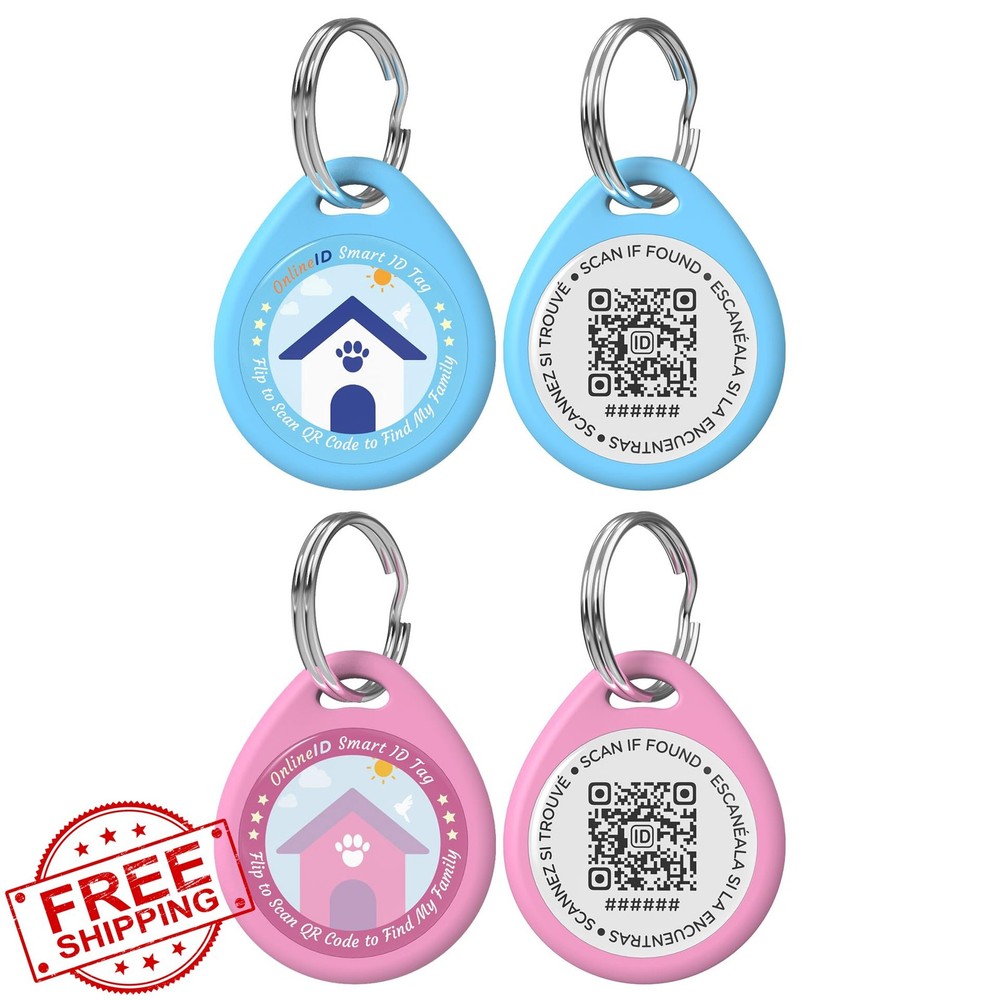 2pc Personalized Dog QR Code ID Tags L Blue Pink Editable