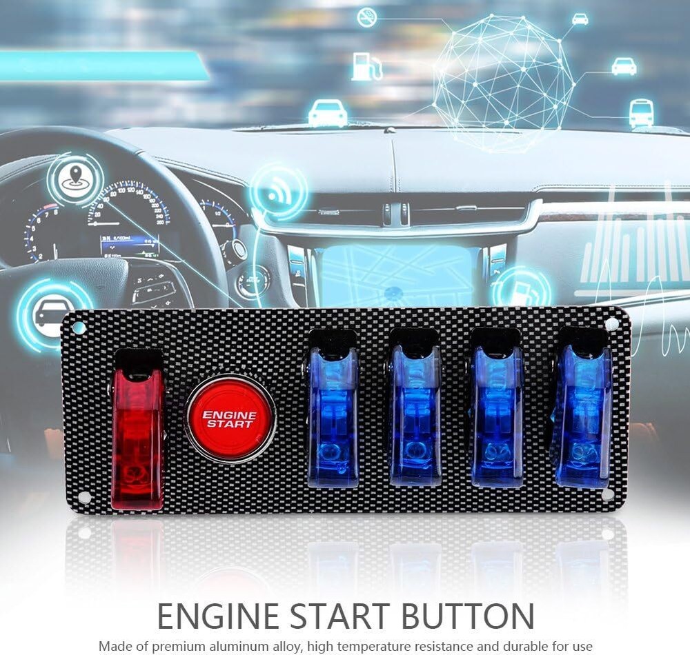 Carbon Ignition Switch Panel Engine Start Push Button LED 12V Toggle Racing Car