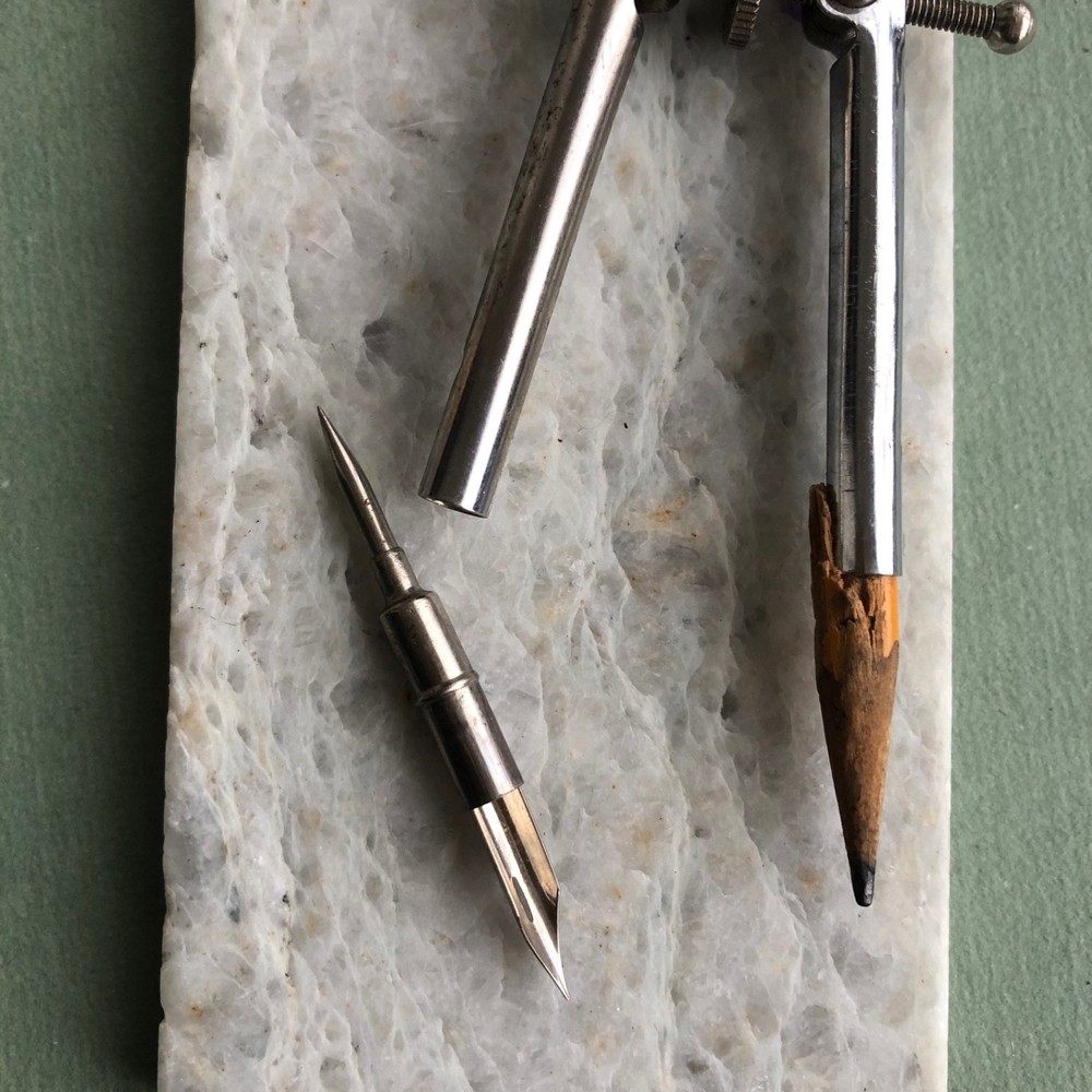 Vintage Drafting Compass w/ Interchangeable Ink Pen Nib & Point, Drafting Tool