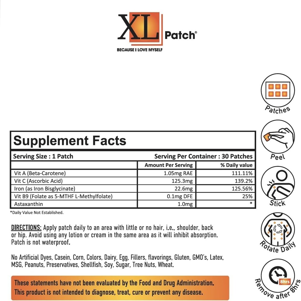 IRON PLUS Vitamin Patch BY XLPATCH (30-DAY SUPPLY)
