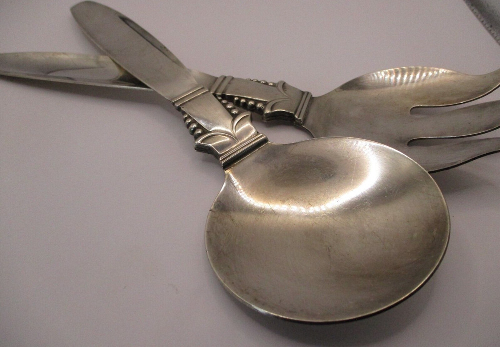 MCM DANISH JEORG JENSEN STYLE SILVER PLATED SALAD SERVER SET