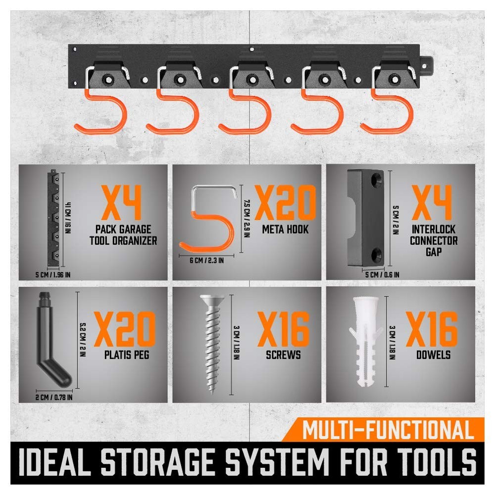 64 Inch Adjustable Storage System, Wall Mount Tool Organizer, Tool Hangers fo...