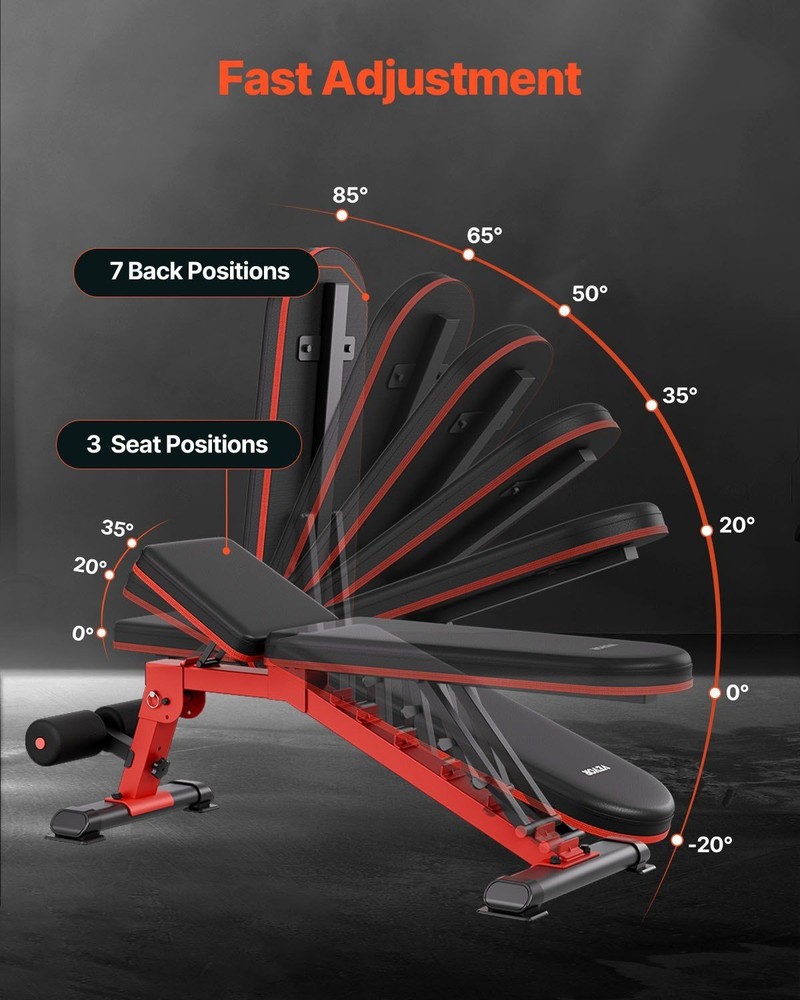 1200lb Pro-Grade Adjustable Bench Extended Comfort Backrest Foldable Storage