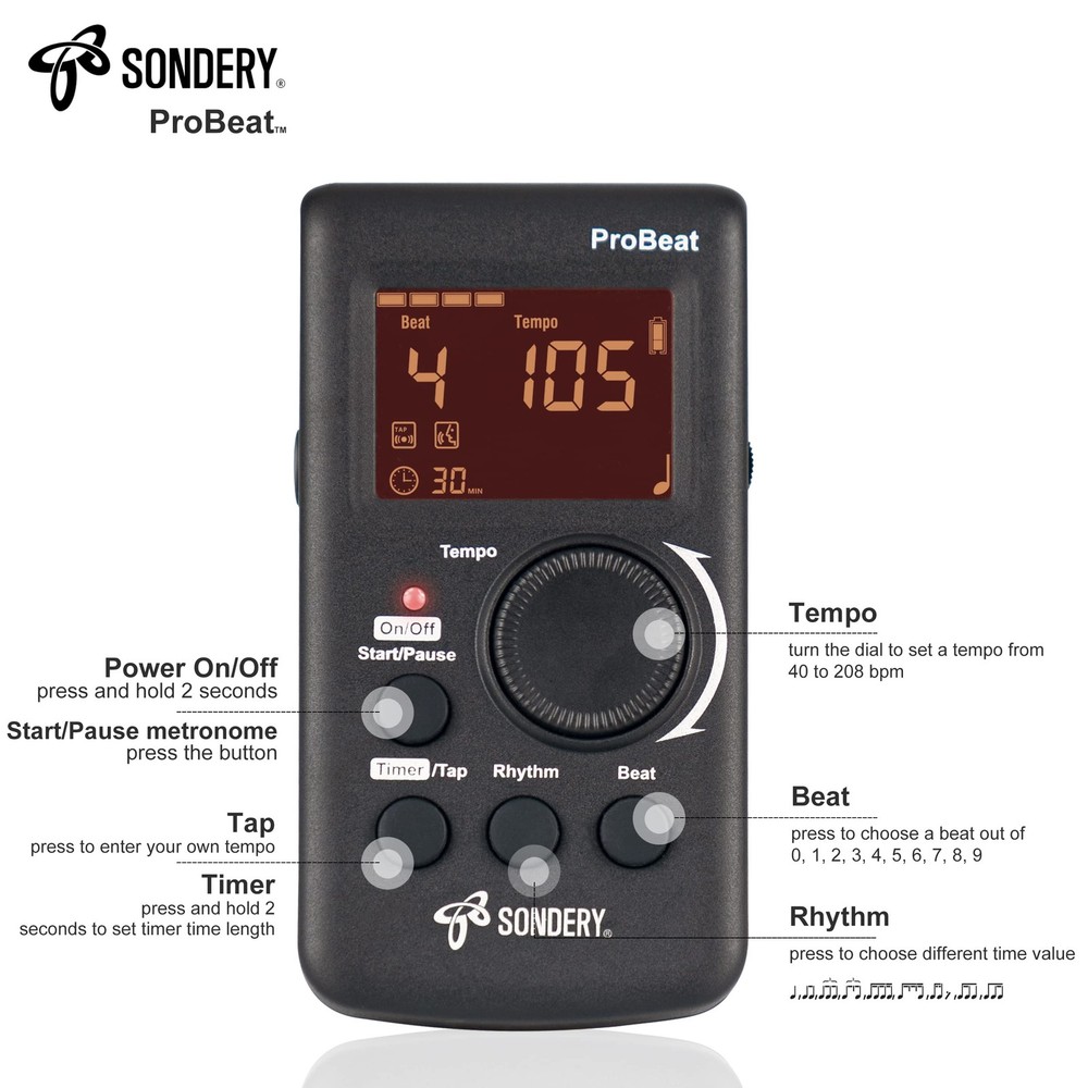 Sondery Digital Metronome Rechargeable English Vocal Counting with Timer Func...