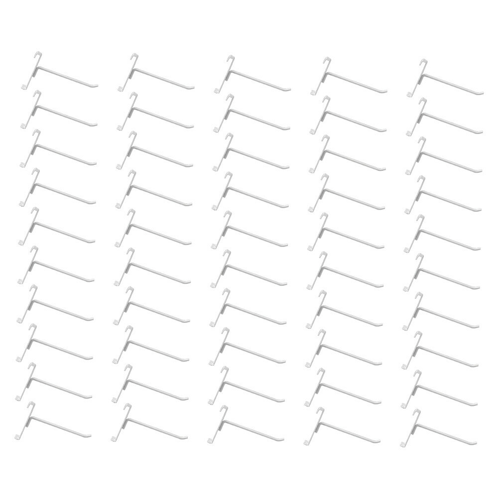 50 PC WHITE 4" Long Gridwall Hooks Grid Panel Display Wire Metal Hanger Retail