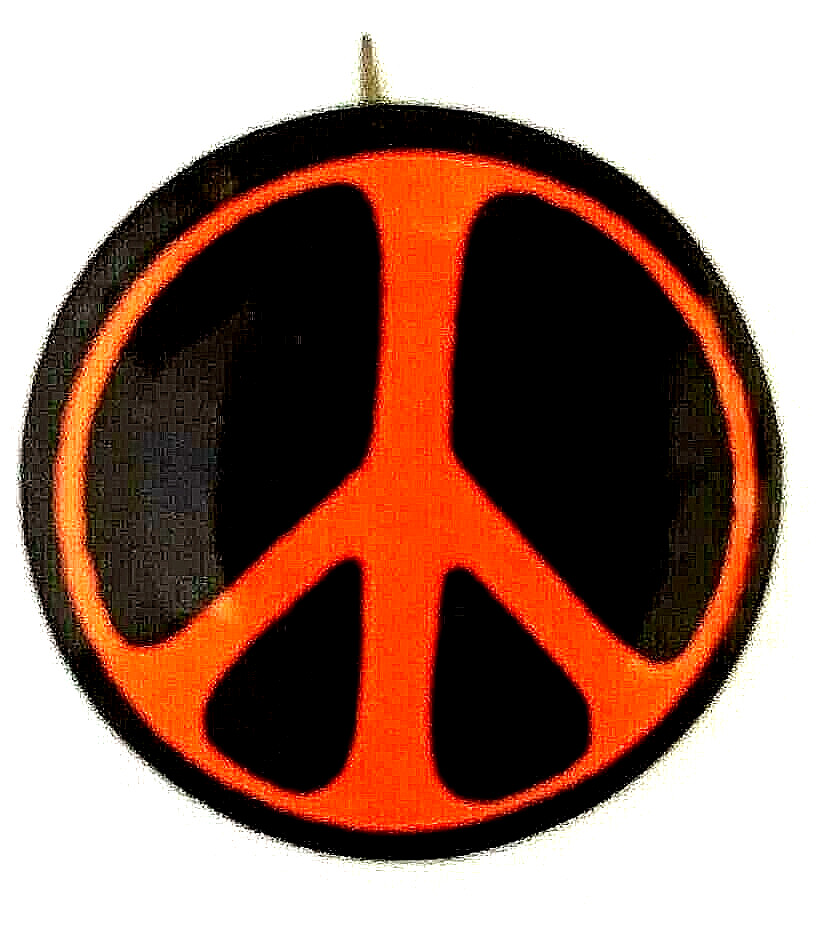 PEACE SIGN BUTTON  - An ORIGINAL 1964 Peace March Pinback Button:  ORANGE