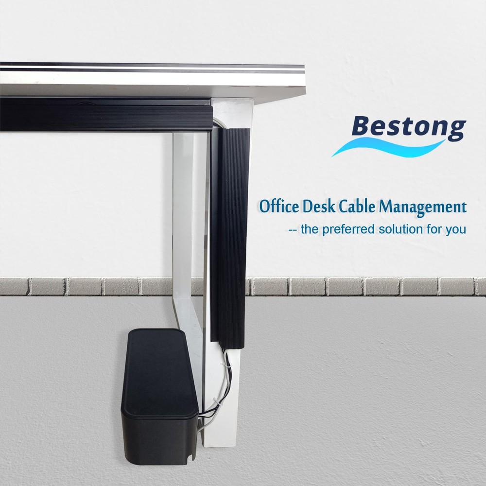 Cable Management J Channel Under Desk - Easy Installation, Black