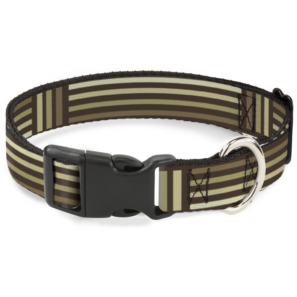 Plastic Clip Collar Stripe Blocks Browns Small 9.5-13"