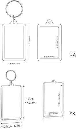 1Pc Transparent Plastic Picture Frame Keychain Rectangle Shapes Blank Photo