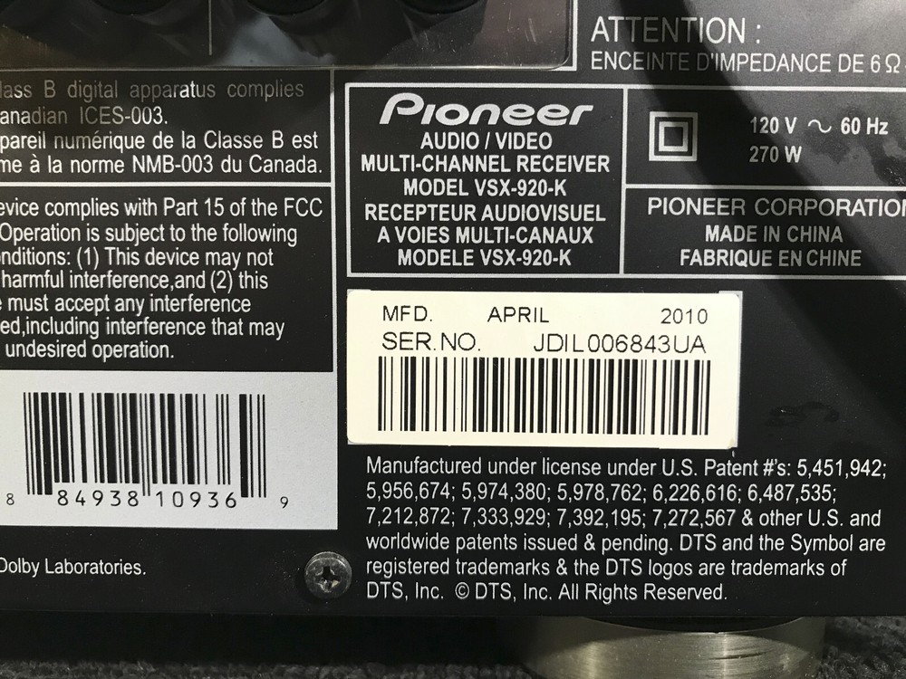 PIONEER VSX-920 HOME THEATER SYSTEM