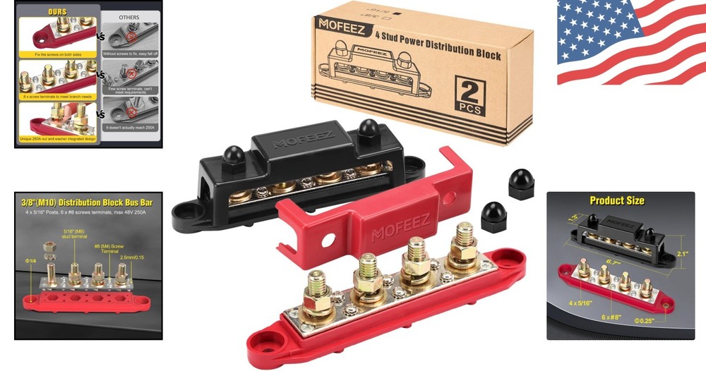 Efficient Power Distribution Block with 4 x 5/16" Posts - Safe 48V 250A Capacity