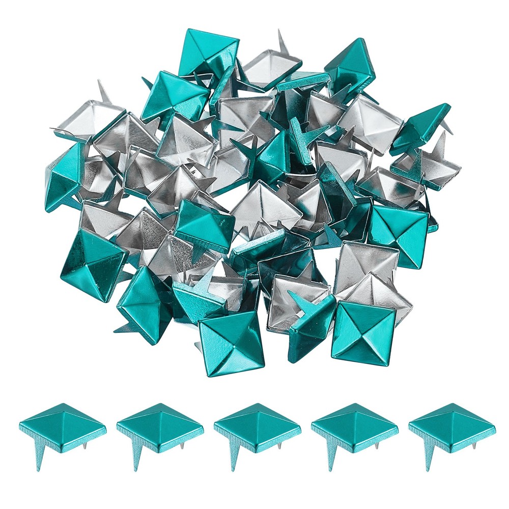100Pcs Square Pyramid Rivets, 12mm Two-Jaw Studs Spikes (Blue)