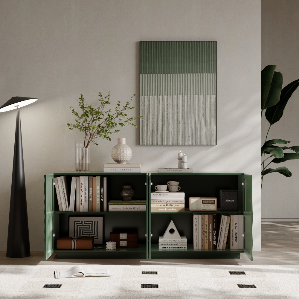 Sideboard with Four Doors Spiral Grain Finish Hidden Storage
