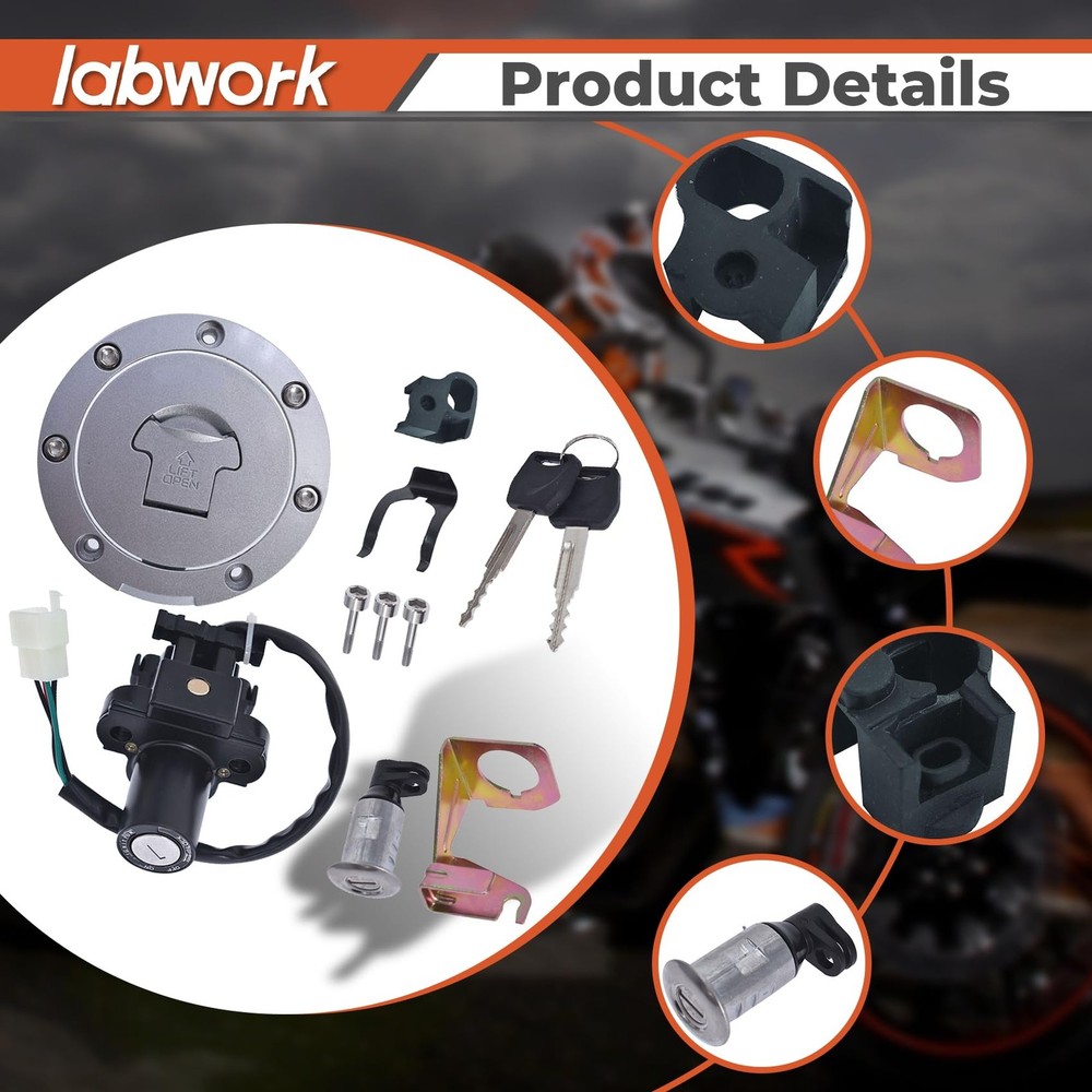 labwork Ignition Switch Fuel Cap Seat Lock Key Set Replacement Silver, Black