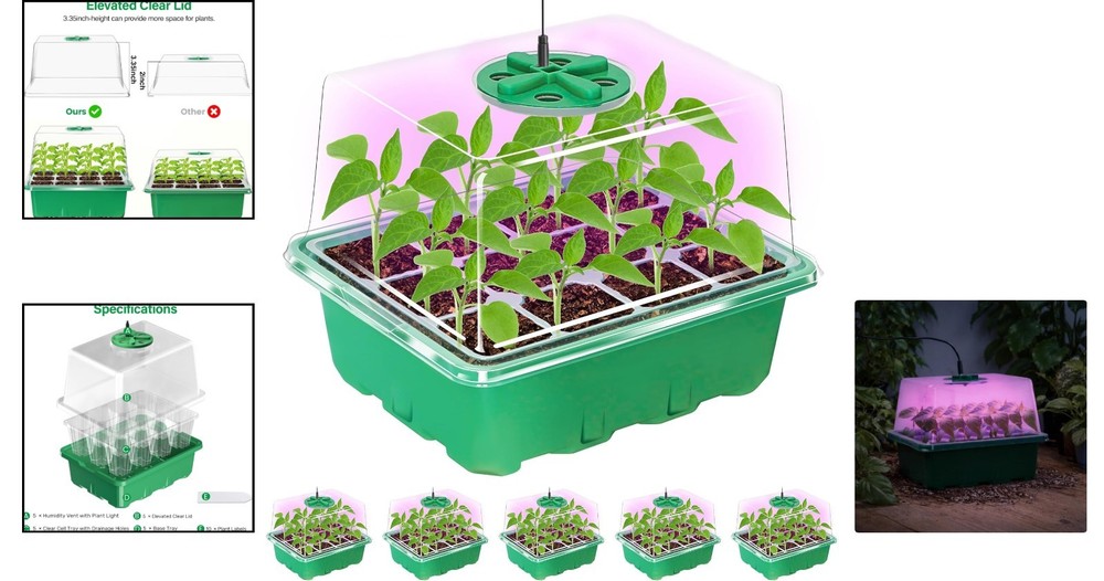 Complete Seedling Starter Kit: 5 Trays with Adjustable Humidity Domes & Light