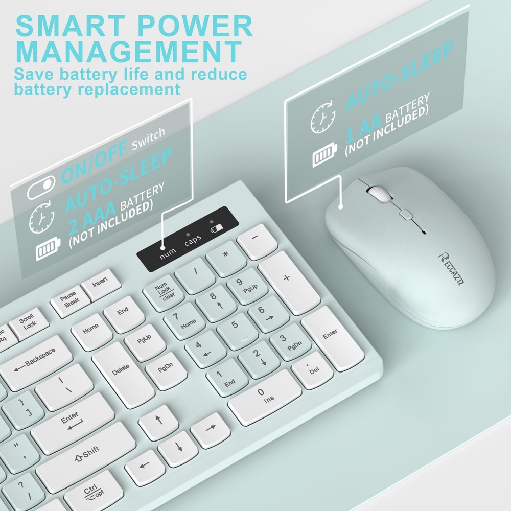 Wireless Keyboard and Mouse Combo, Full-Sized Wireless Keyboard and Adjustabl...
