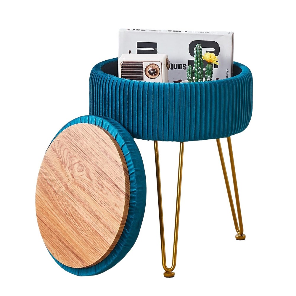 Velvet Foot Rest Stool Multipurpose Dressing Stools Upholstered Round Storage...