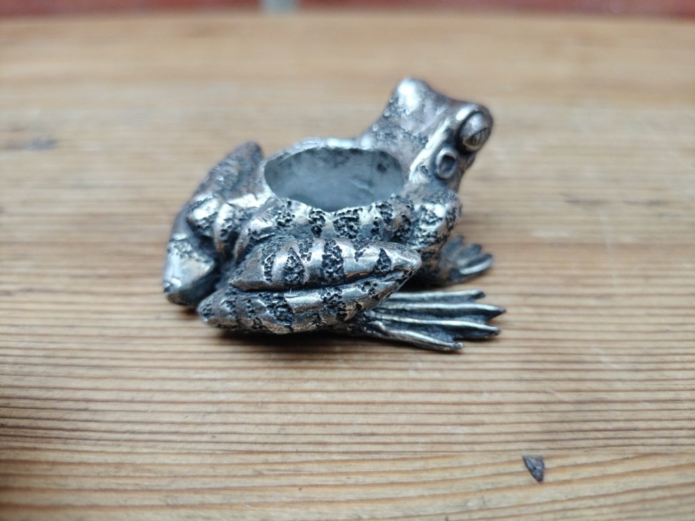 Vintage Silver Plated Cast Frog Toad Candlestick